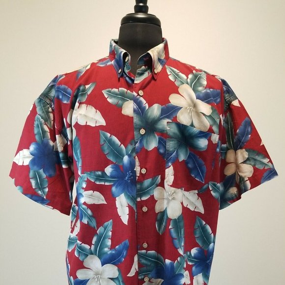 Chaps Casual Short Sleeve Shirt Mens Large Hawaiian Vacation Camp Red Relaxed - Picture 2 of 10